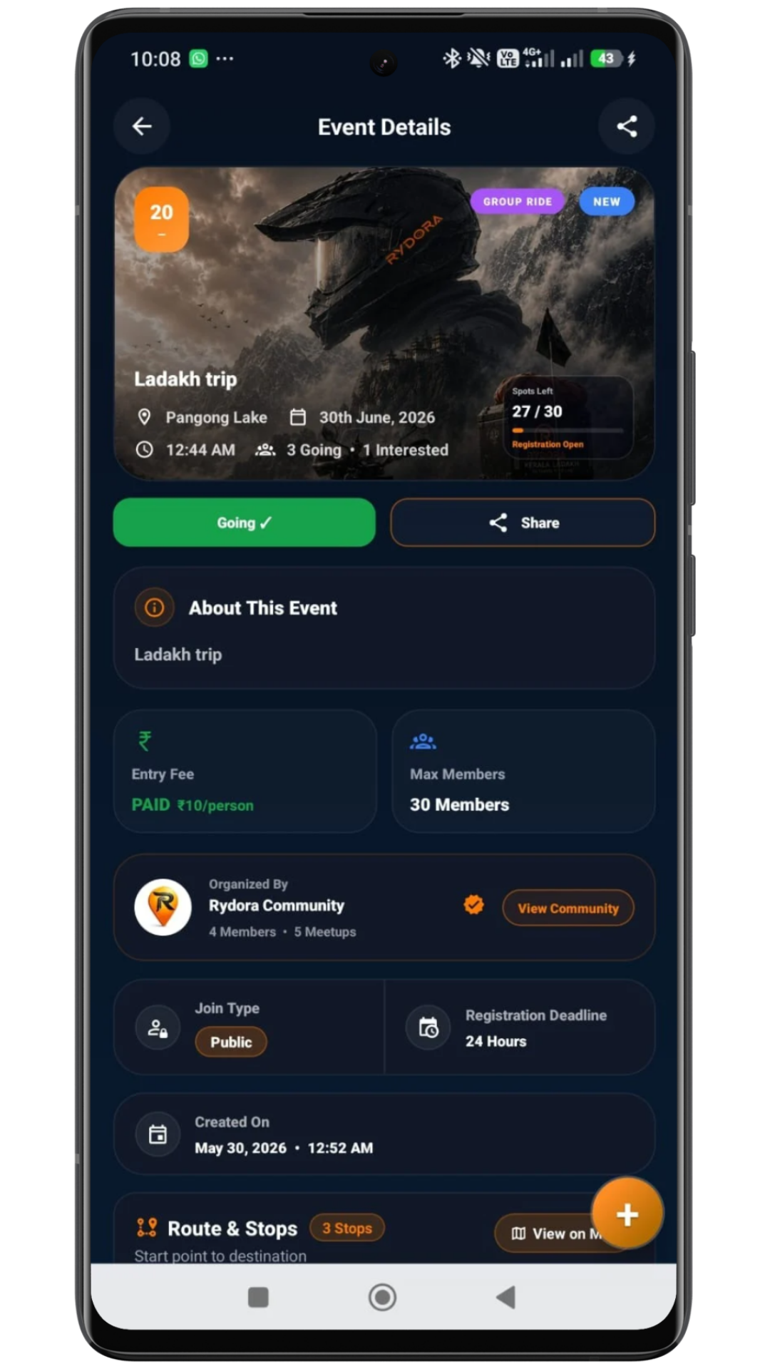 Rydora app — rider community